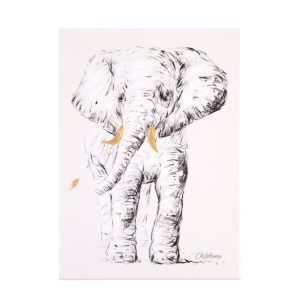 Olajfestmény – Elefánt + Arany – 30×40 Cm